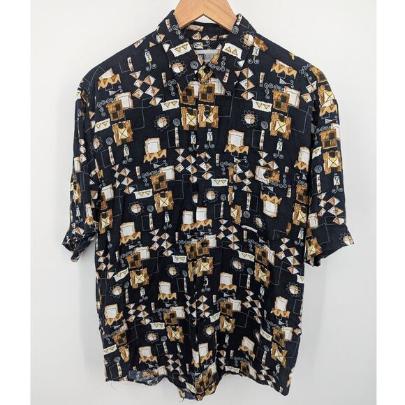 Vintage Abstract Geometric Casual Button Down Men's Medium Lightweight Shirt - Picture 1 of 4